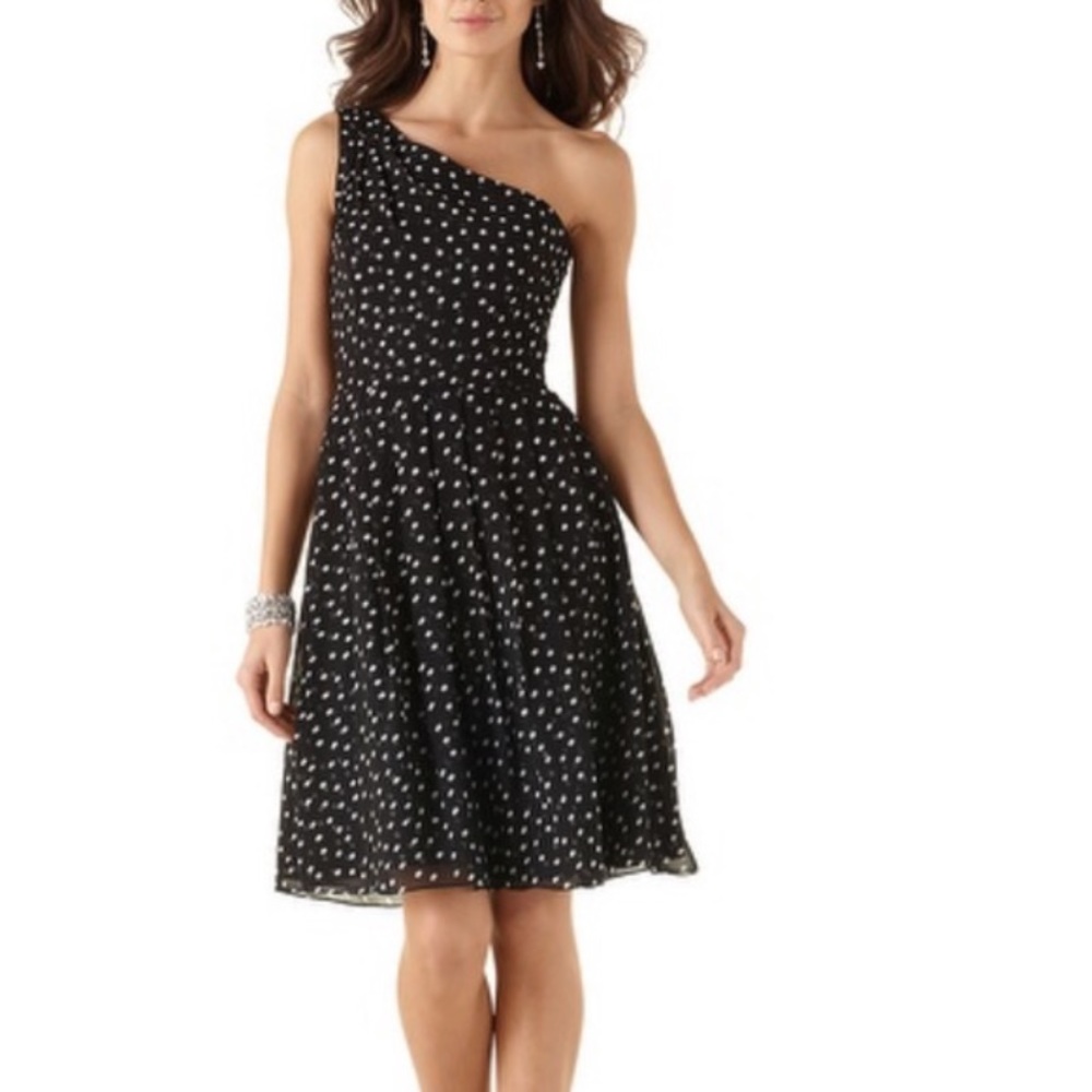White House Black Market One-Shoulder Polka Dot Dress size 14